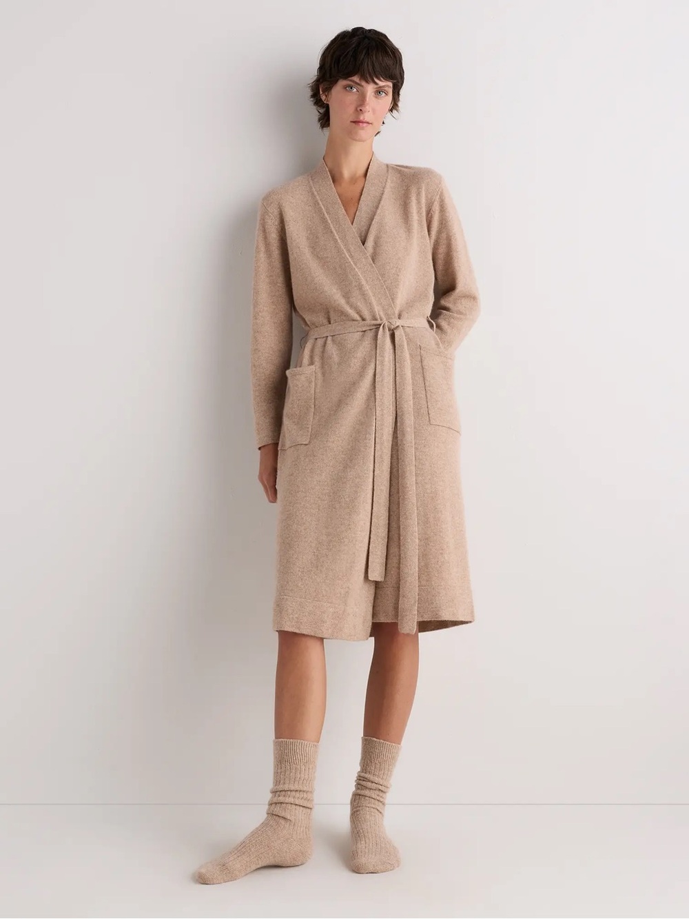 Quince Cashmere Robe in Oatmeal- S
